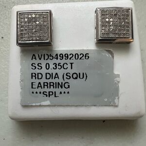 Sterling Silver Square 0.35 CT Diamond Screw Back Earrings